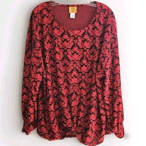 Ruby Rd Plus Size 3X Red Black  Burnout Christmas Holiday Top Tunic